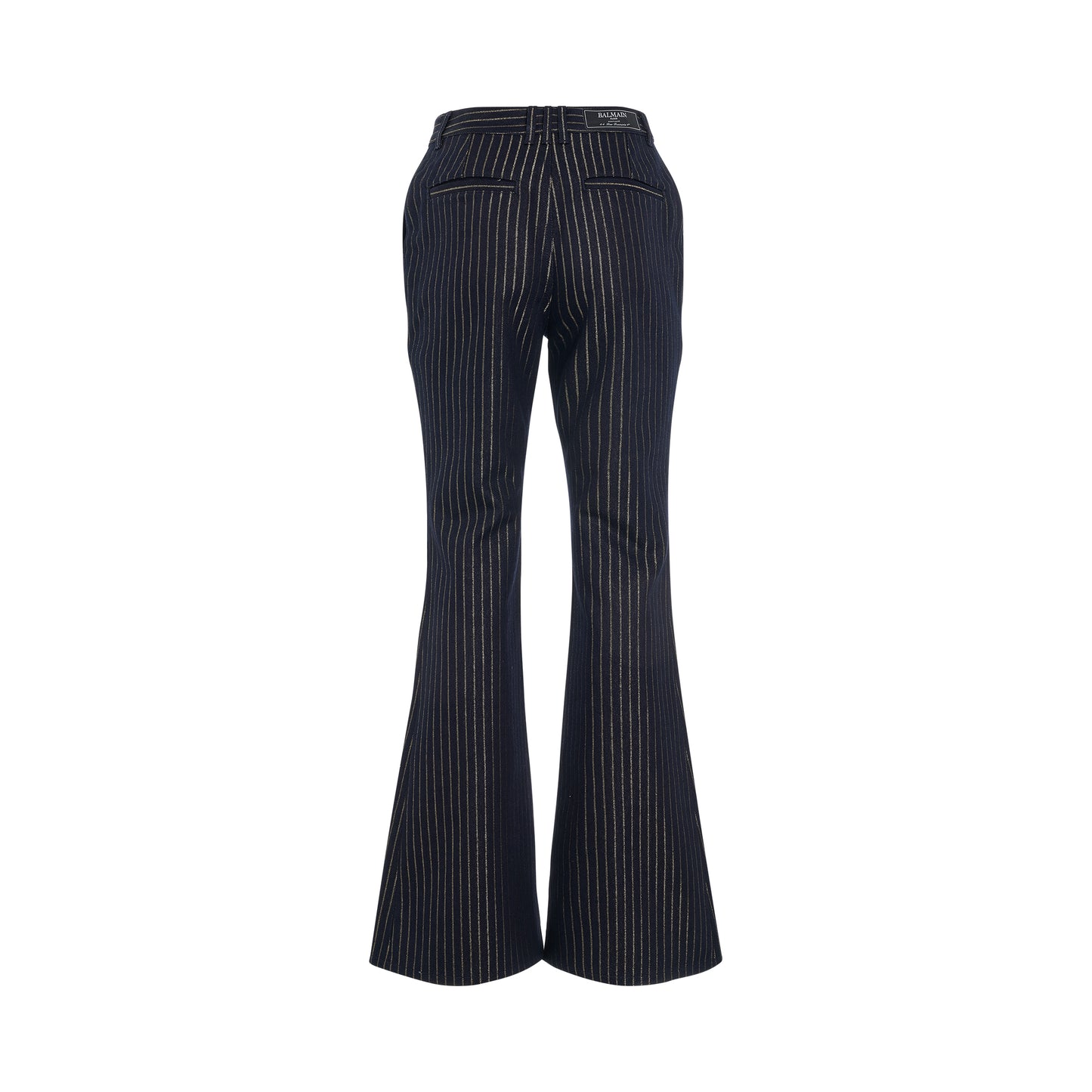 Lurex Striped Denim Flare Pants in Blue Jeans