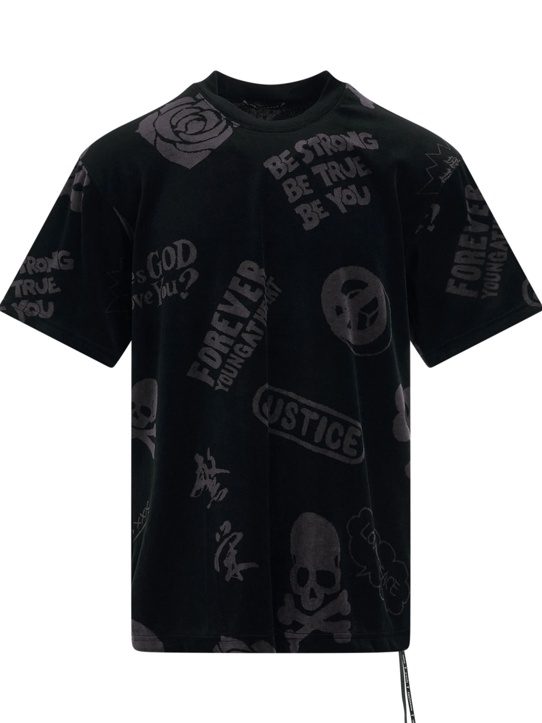 All Over Logo Velour T-Shirt in Charcoal