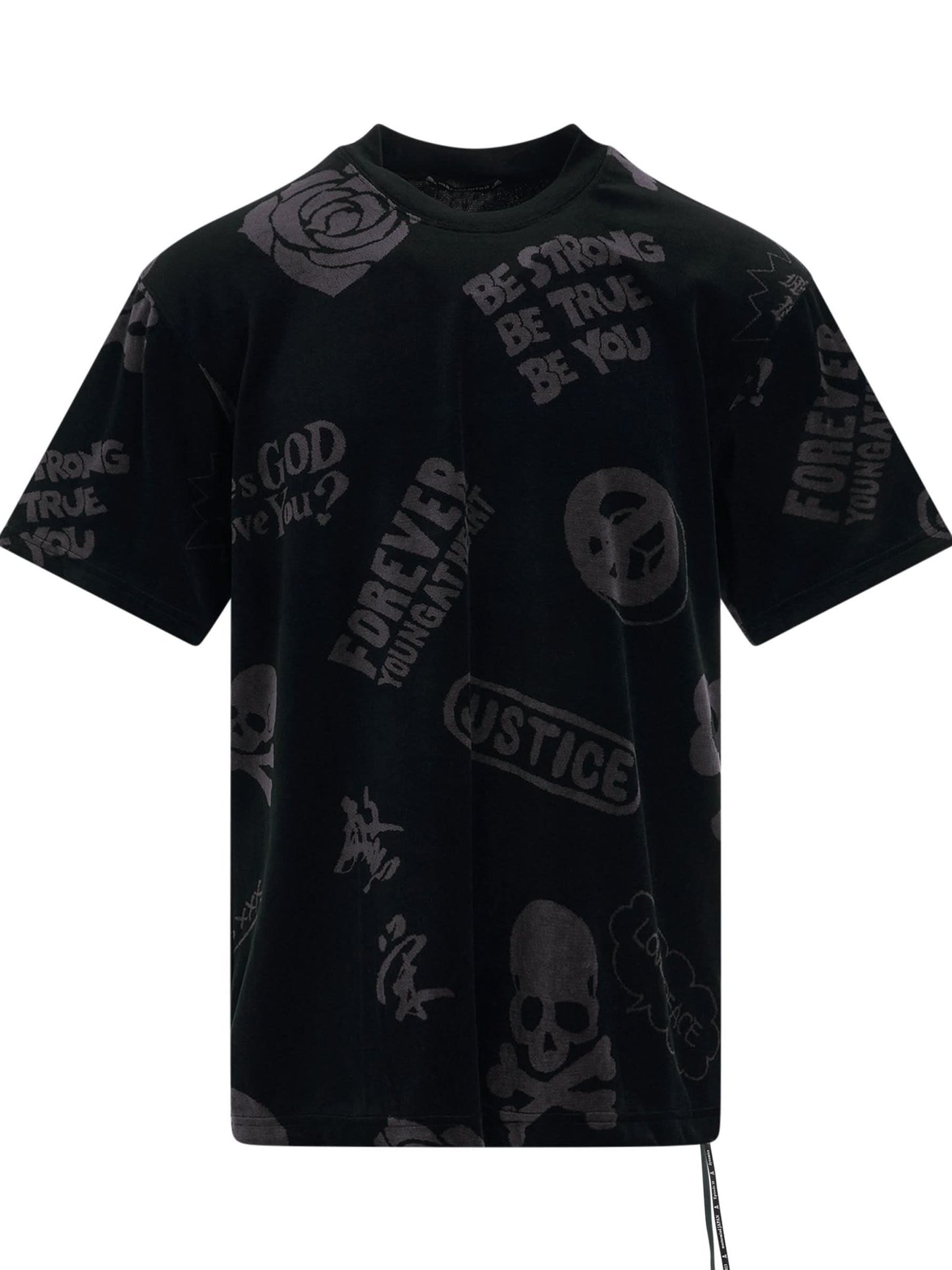 All Over Logo Velour T-Shirt in Charcoal