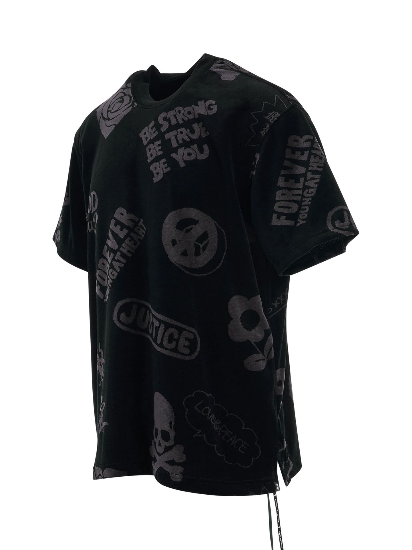 All Over Logo Velour T-Shirt in Charcoal