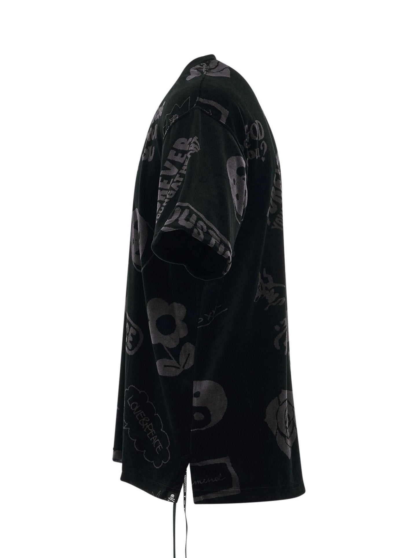 All Over Logo Velour T-Shirt in Charcoal