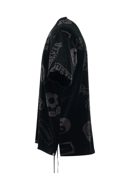 All Over Logo Velour T-Shirt in Charcoal