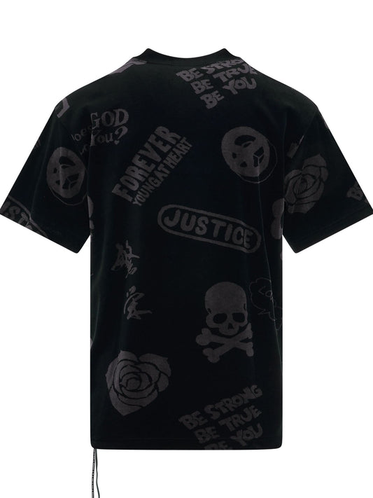 All Over Logo Velour T-Shirt in Charcoal