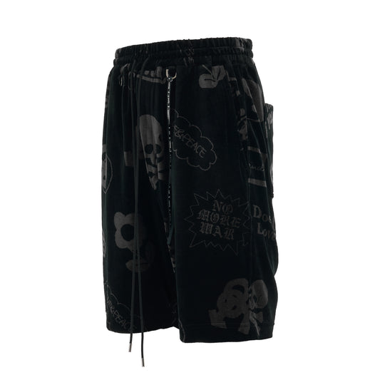 All Over Velour Shorts in Charcoal