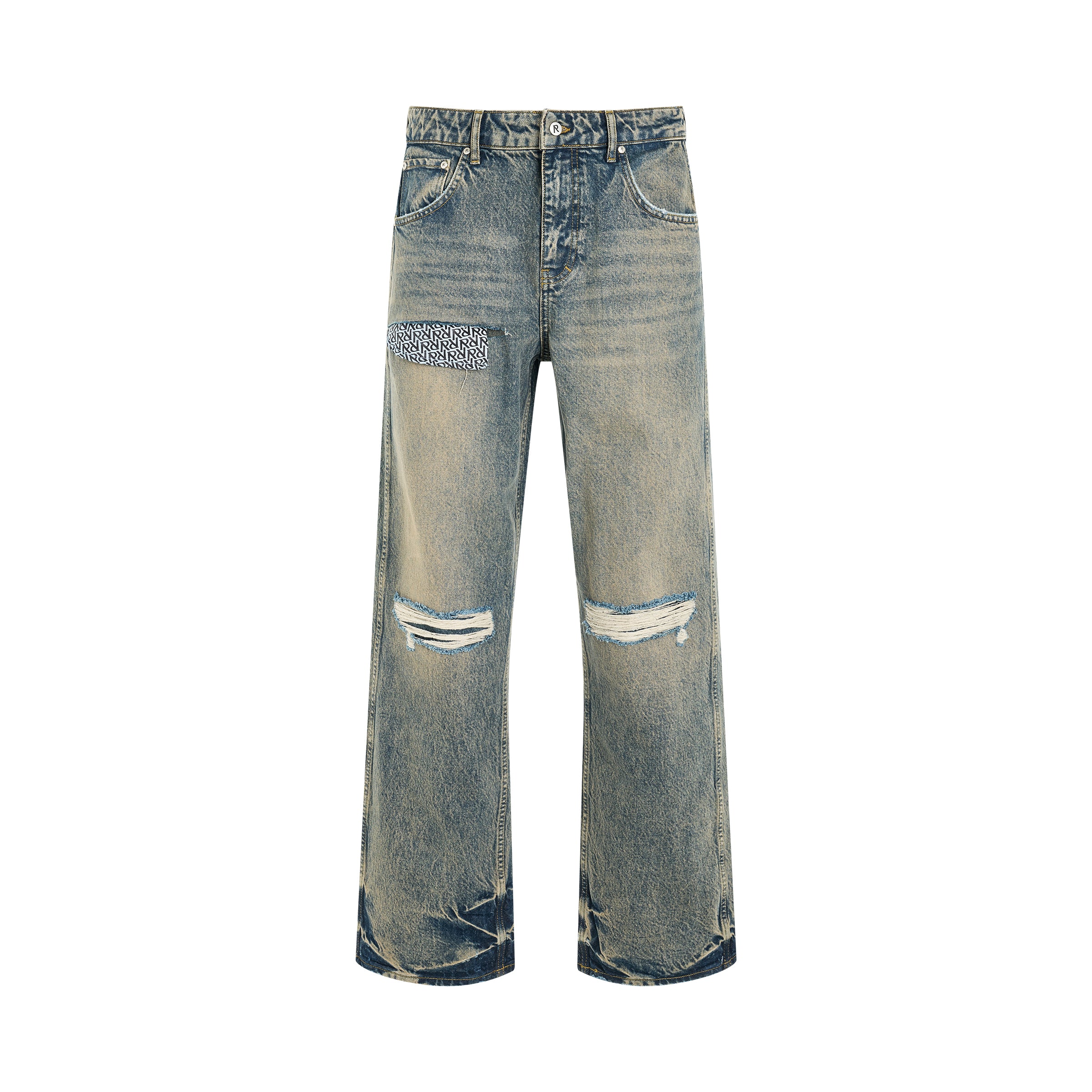 R3D Destroyer Baggy Denim Jeans in Blue Cream