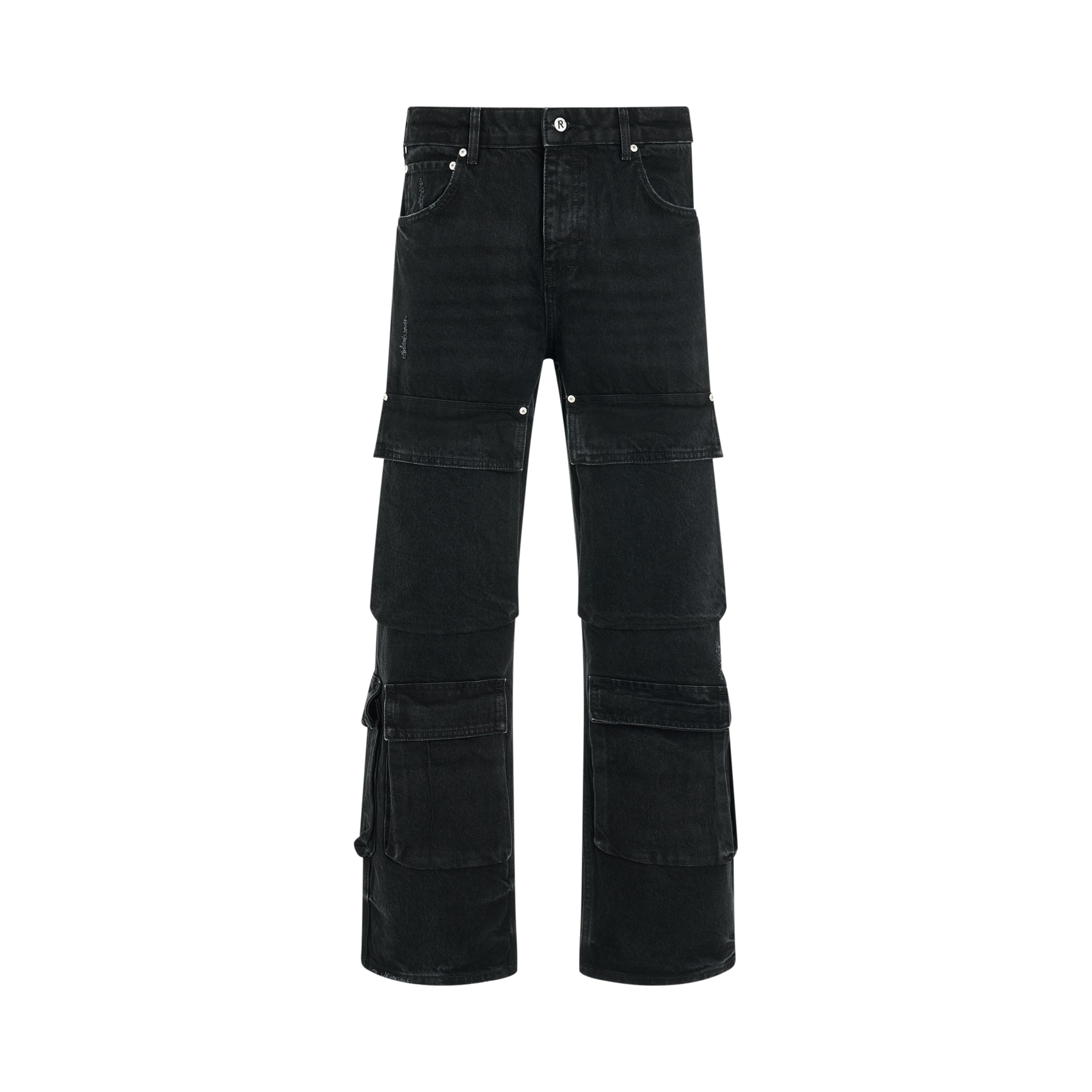 R3CA Cargo Denim Pants in Black