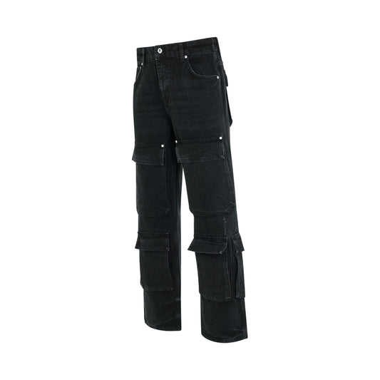 R3CA Cargo Denim Pants in Black