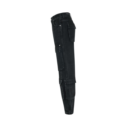 R3CA Cargo Denim Pants in Black