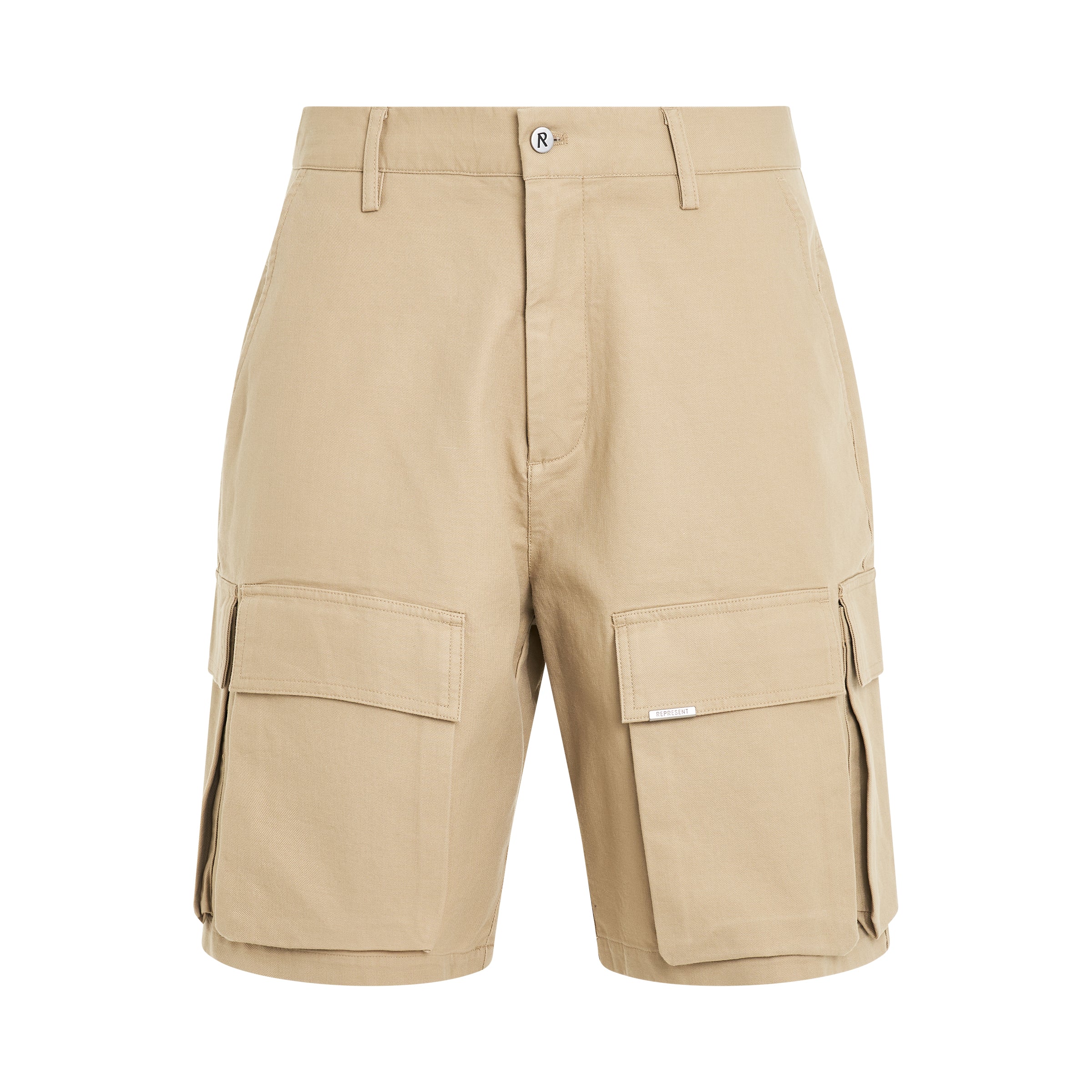 Baggy Cotton Cargo Shorts in Sandstone