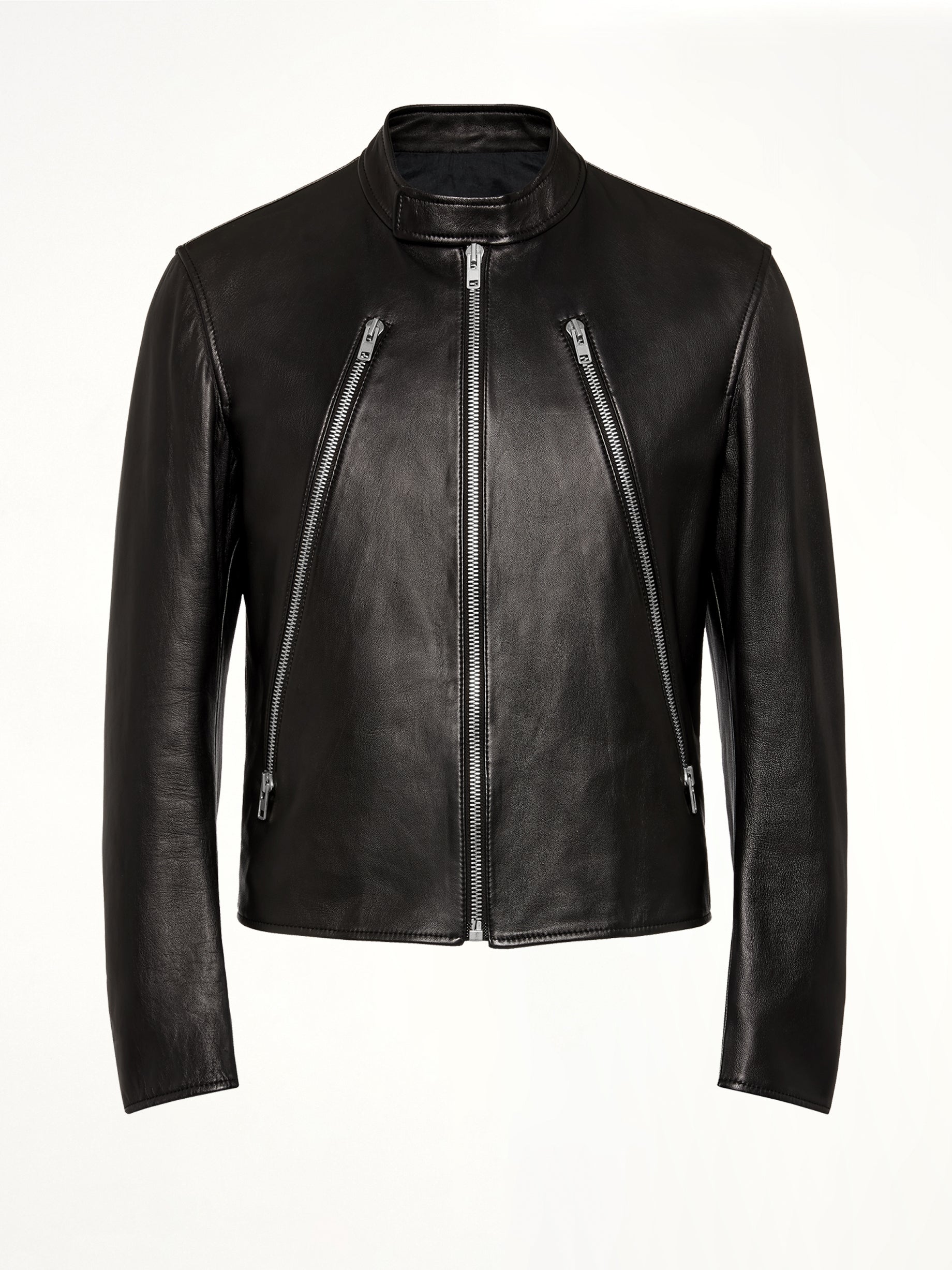 5-Zip Leather Jacket in Black