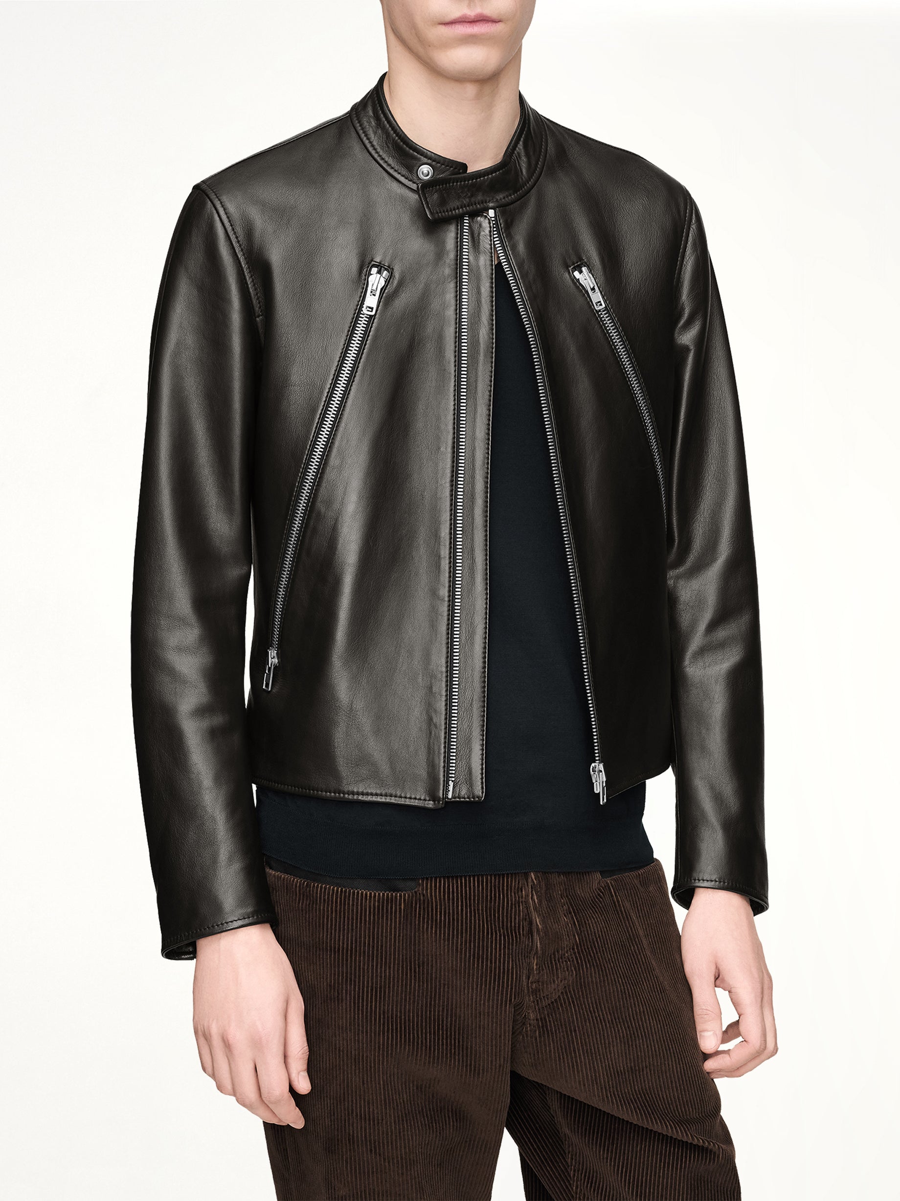 5-Zip Leather Jacket in Black