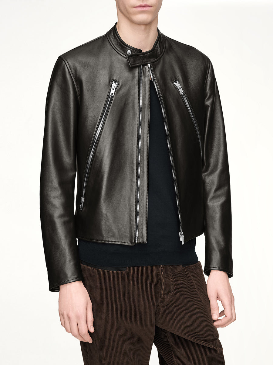 5-Zip Leather Jacket in Black