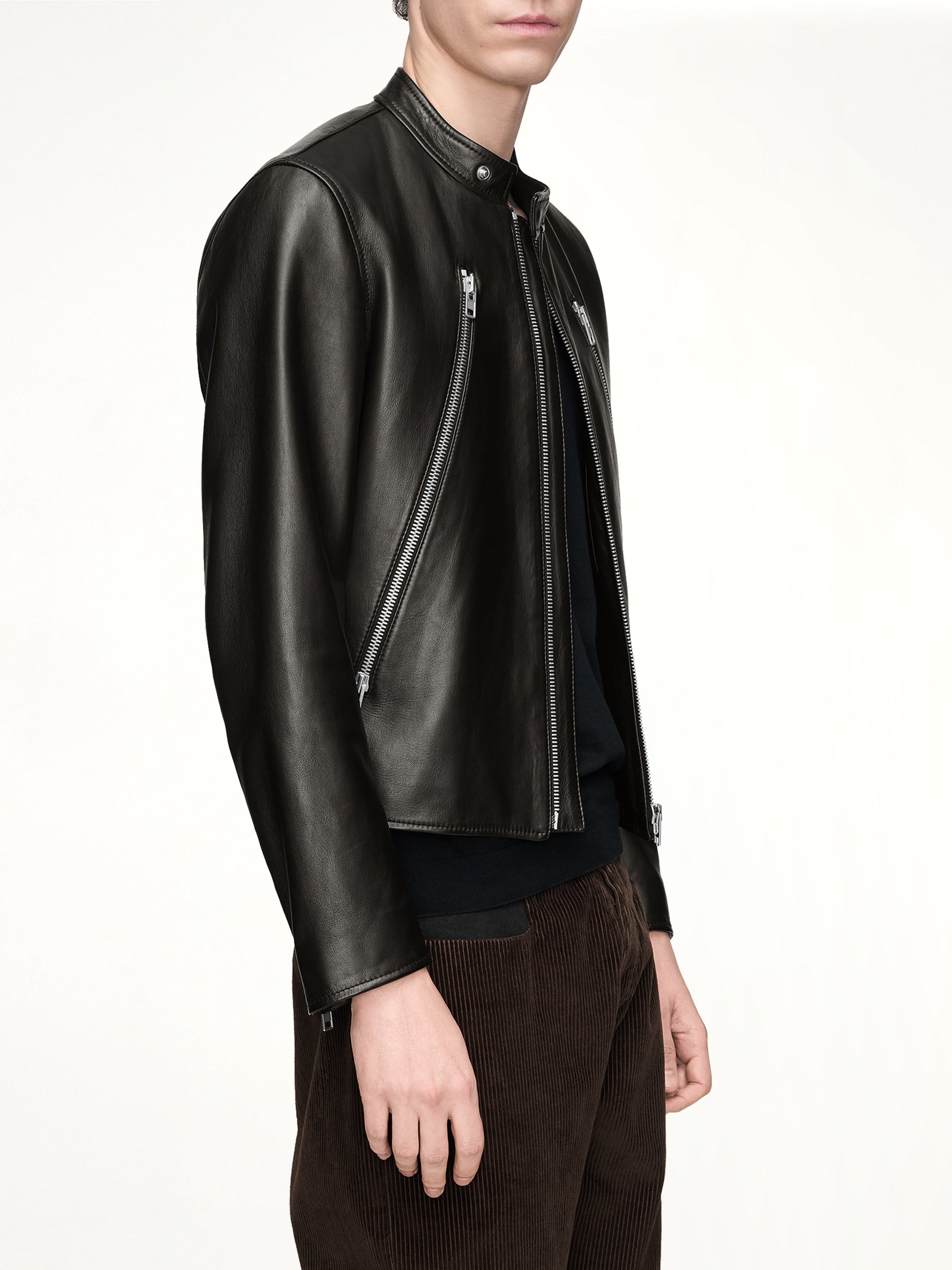 5-Zip Leather Jacket in Black