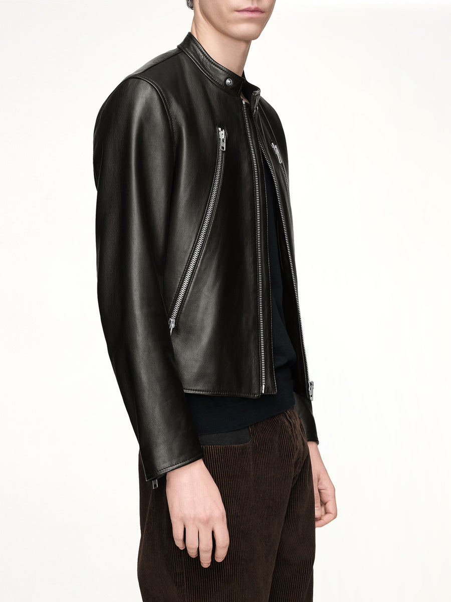 5-Zip Leather Jacket in Black