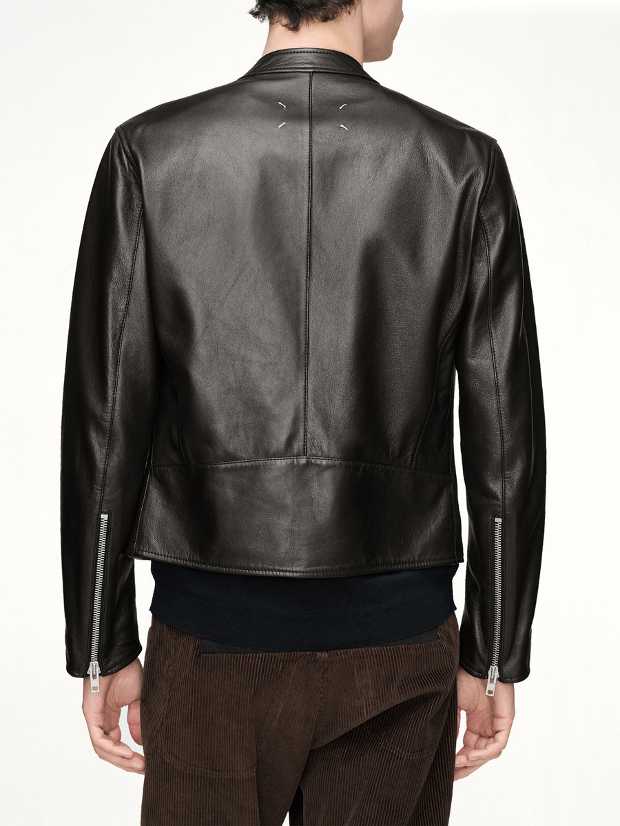 5-Zip Leather Jacket in Black