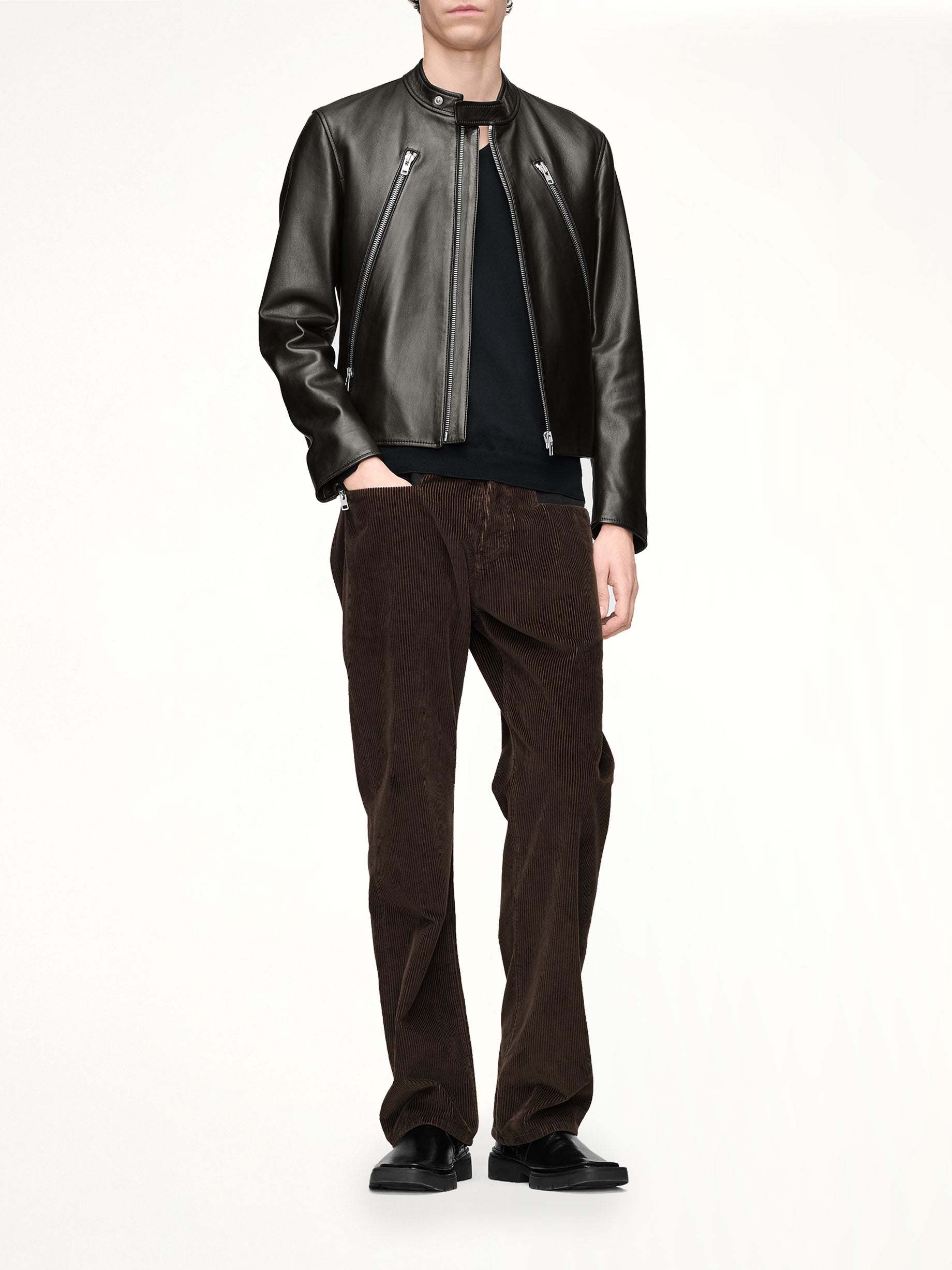 5-Zip Leather Jacket in Black