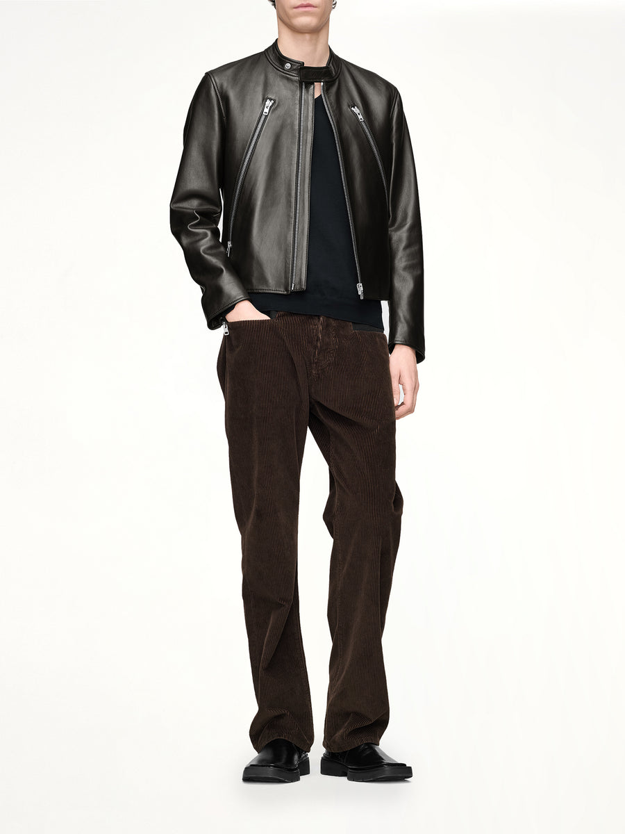5-Zip Leather Jacket in Black