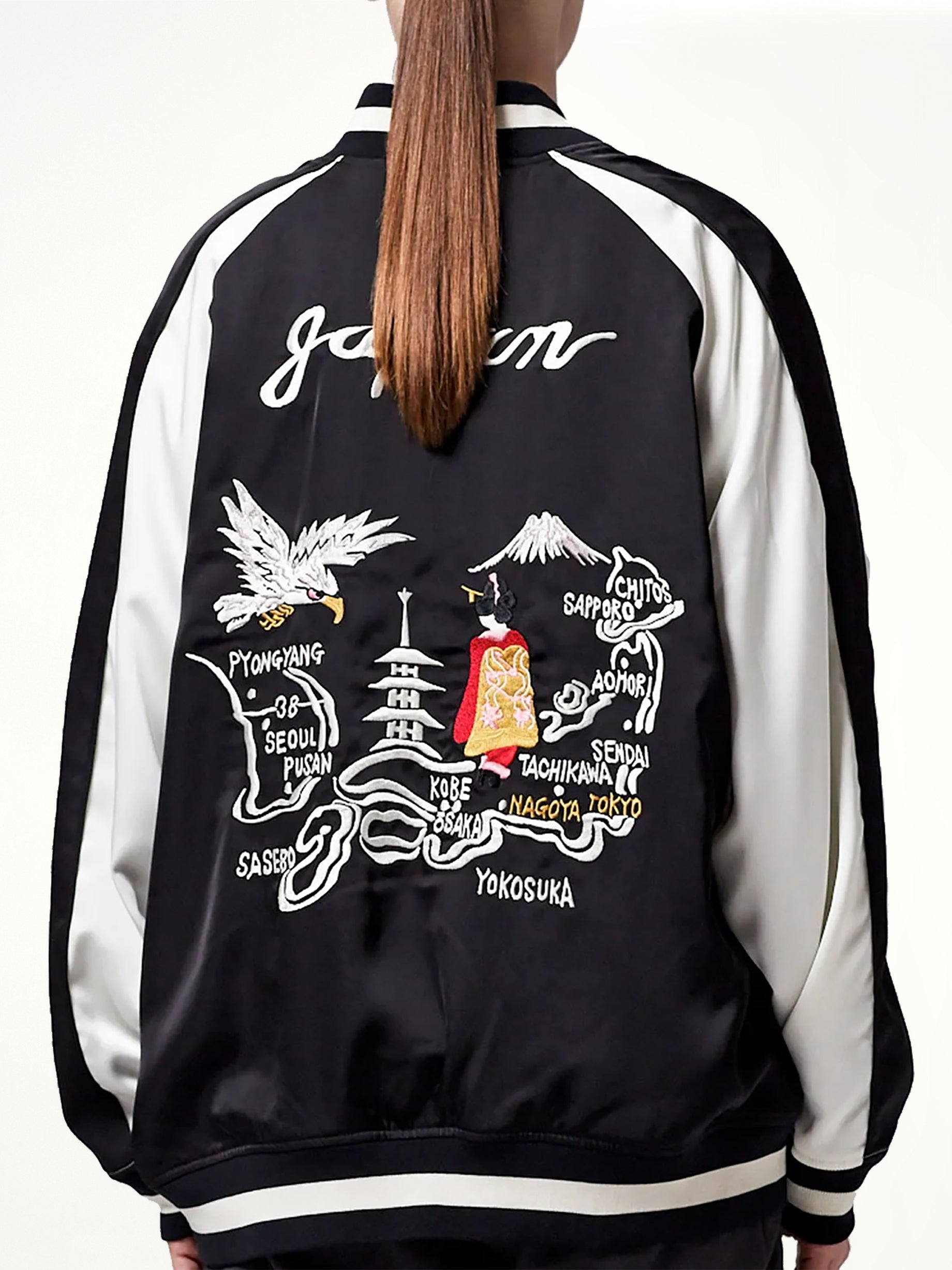 Non Down Reversible "Ska" Jacket in Black/Off White