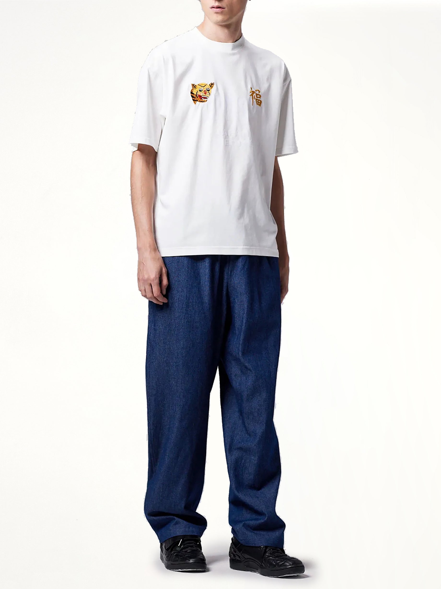 Front Side Embroidery Tiger T-Shirt in Off White