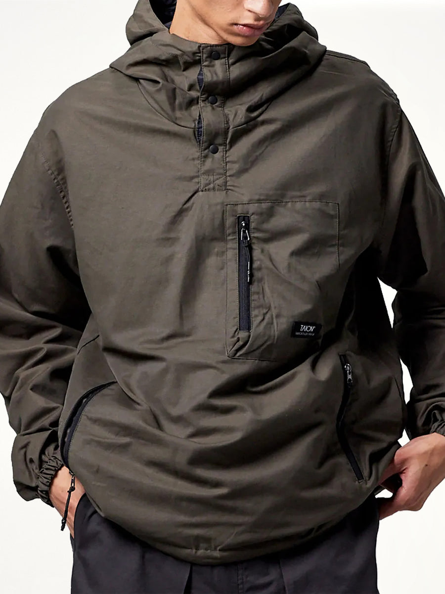 Non Down Mountain Reversible Anorak in Black/Dark Olive