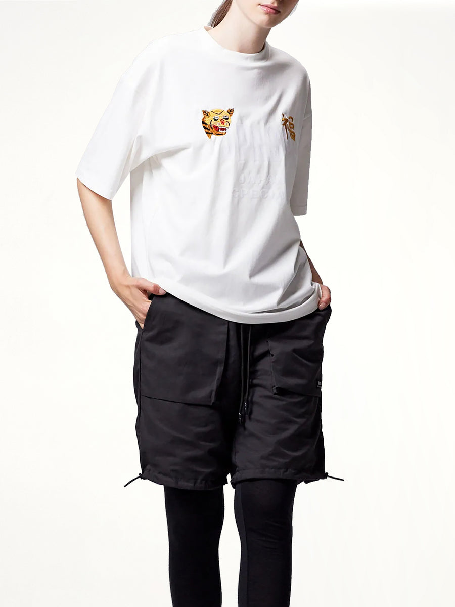 Front Side Embroidery Tiger T-Shirt in Off White
