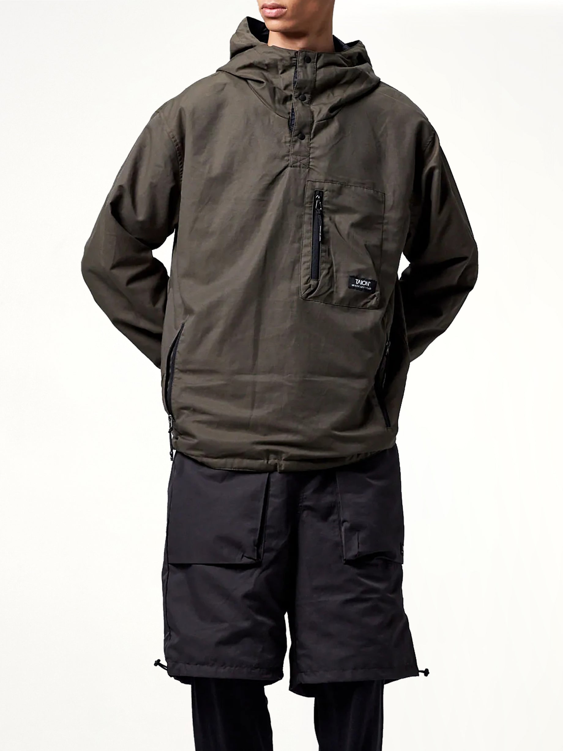 Non Down Mountain Reversible Anorak in Black/Dark Olive