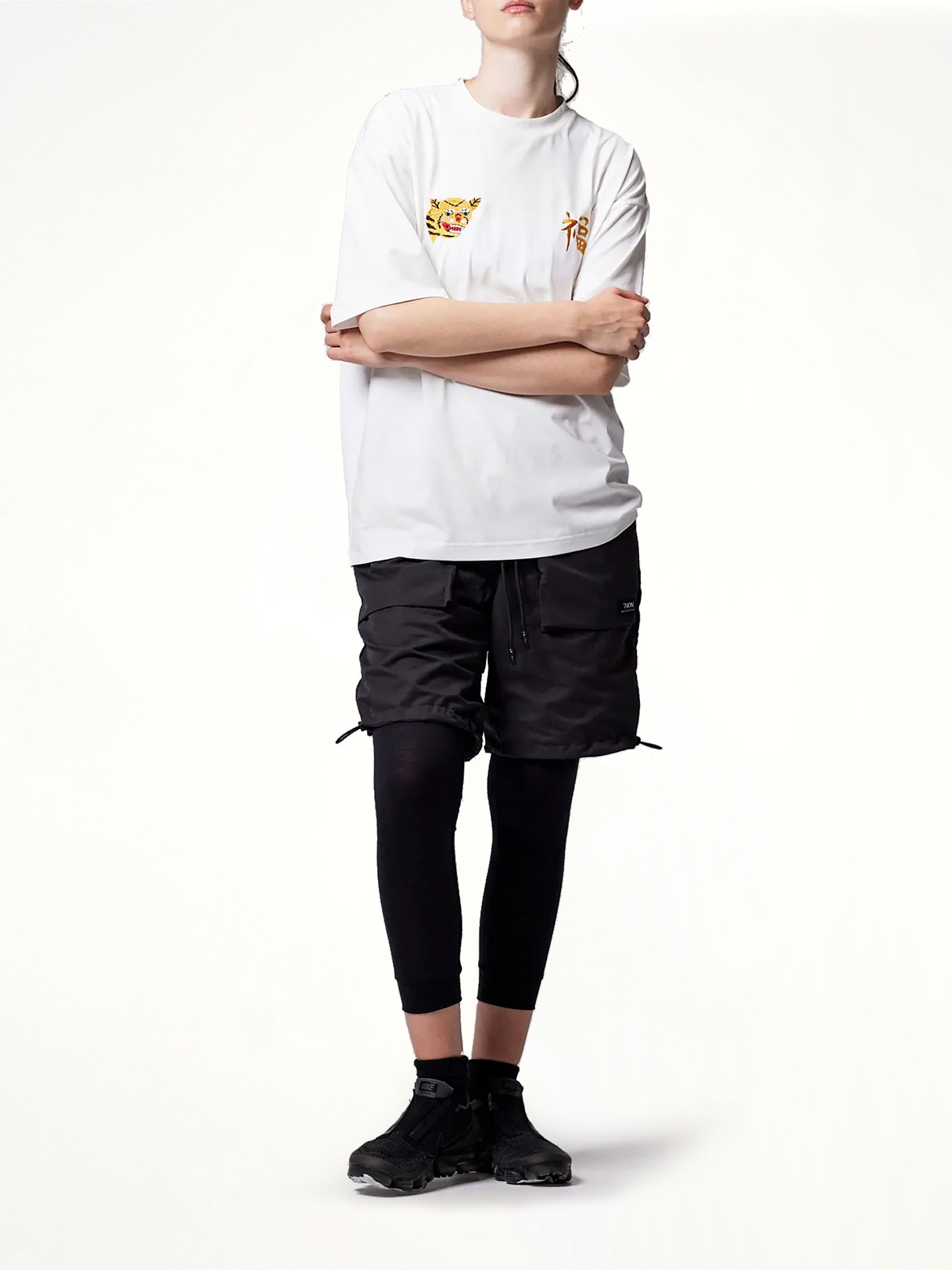 Front Side Embroidery Tiger T-Shirt in Off White