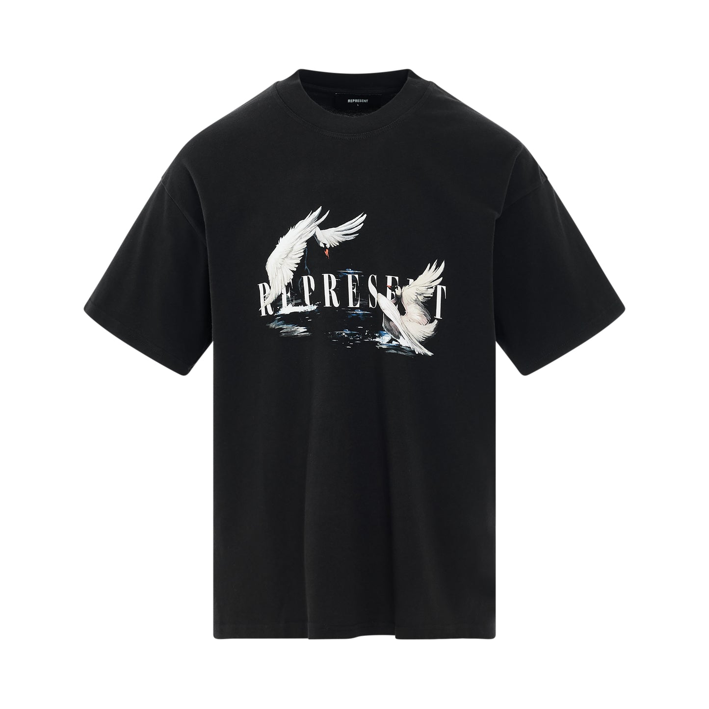 Swan Print T-Shirt in Black