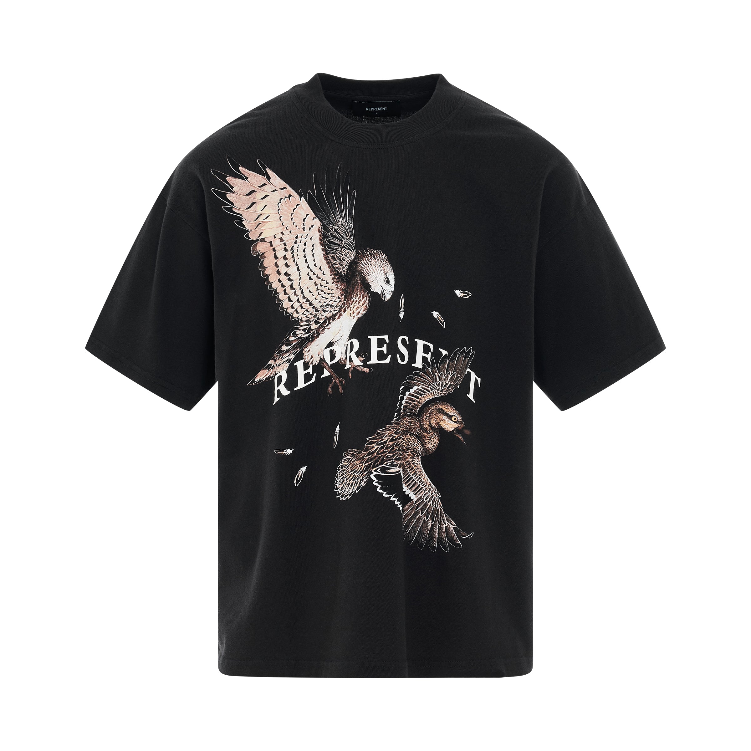 Birds of Prey Print T-Shirt in Faded Black