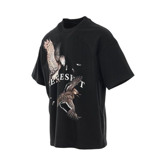 Birds of Prey Print T-Shirt in Faded Black