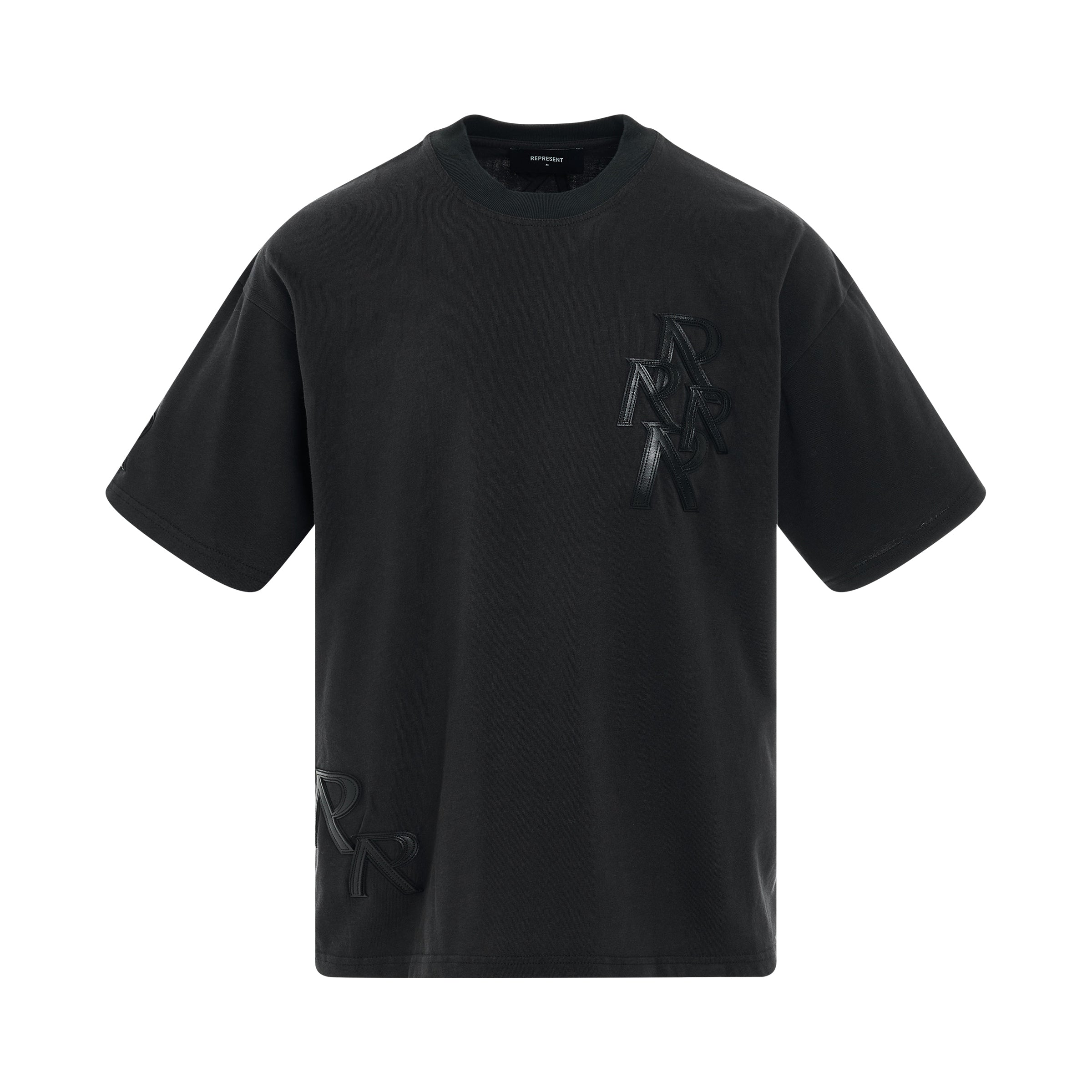 Applique Initial T-Shirt in Faded Black