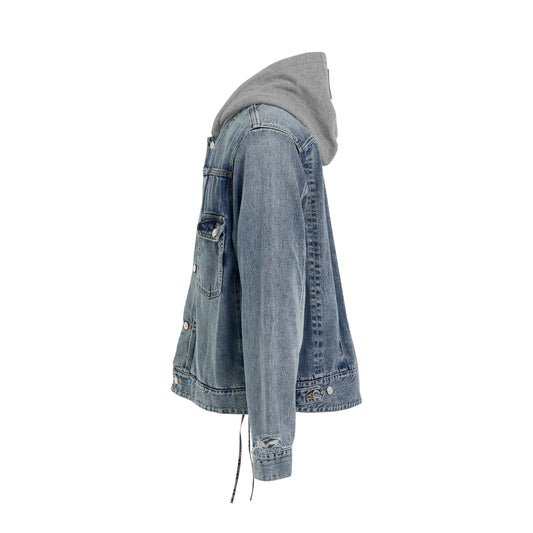 Hooded Logo Denim Trucker Jacket in Indigo