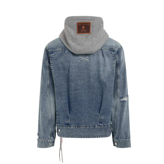 Hooded Logo Denim Trucker Jacket in Indigo