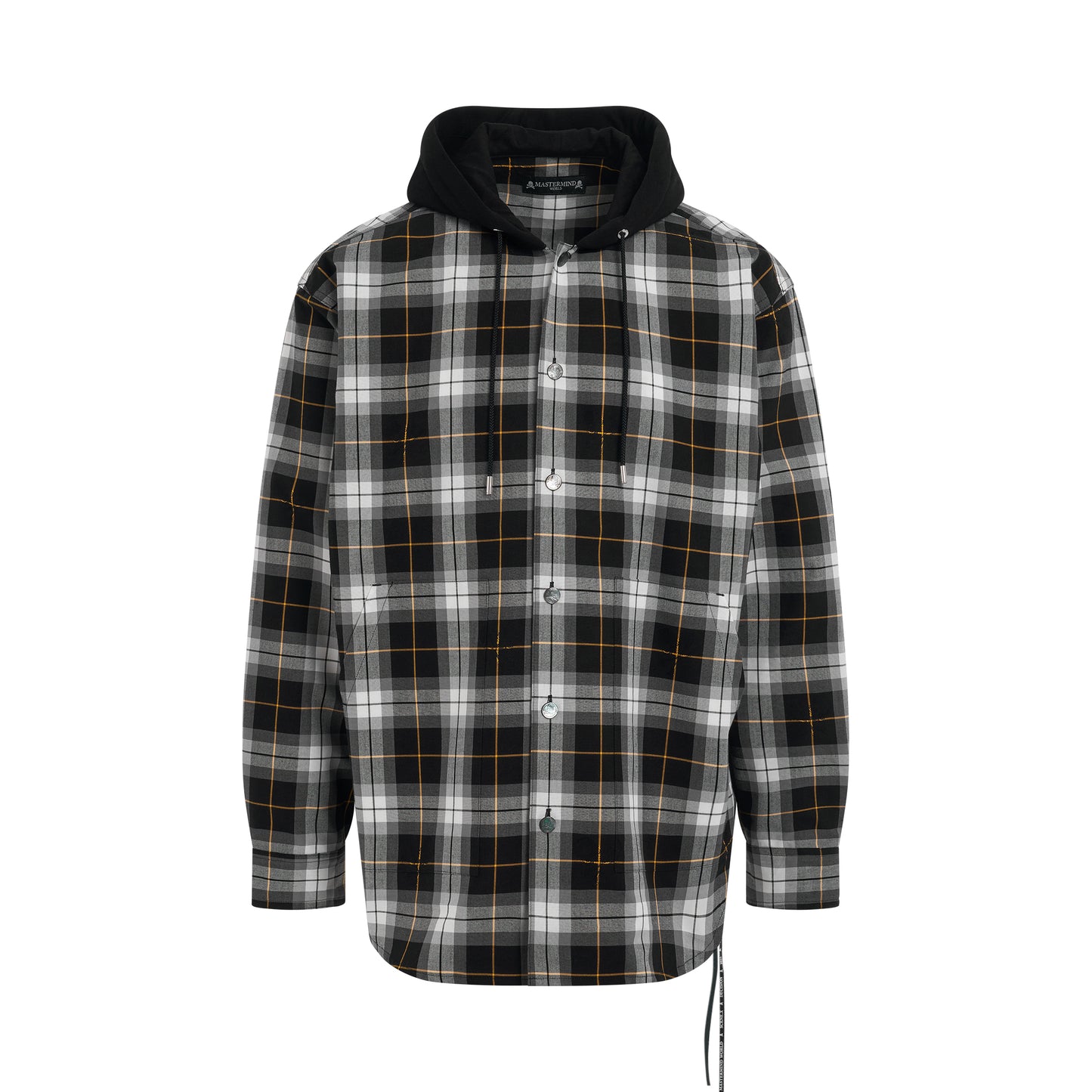 Plaid Reversible Logo Hooded Shirt in Black