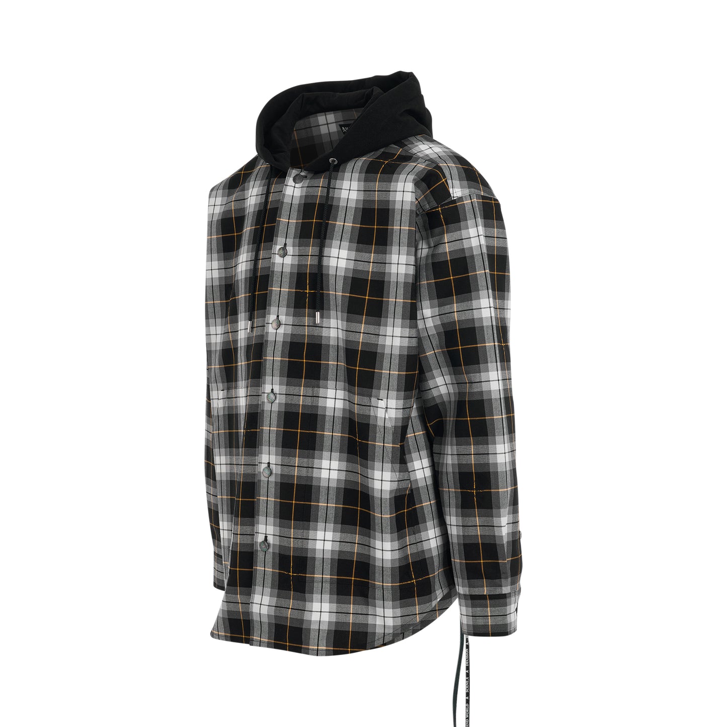 Plaid Reversible Logo Hooded Shirt in Black