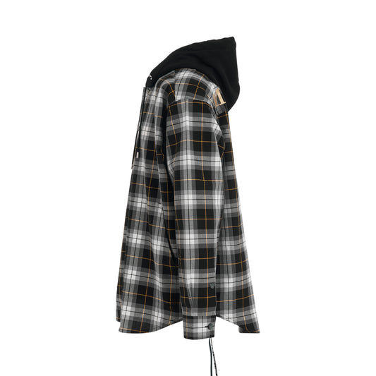 Plaid Reversible Logo Hooded Shirt in Black