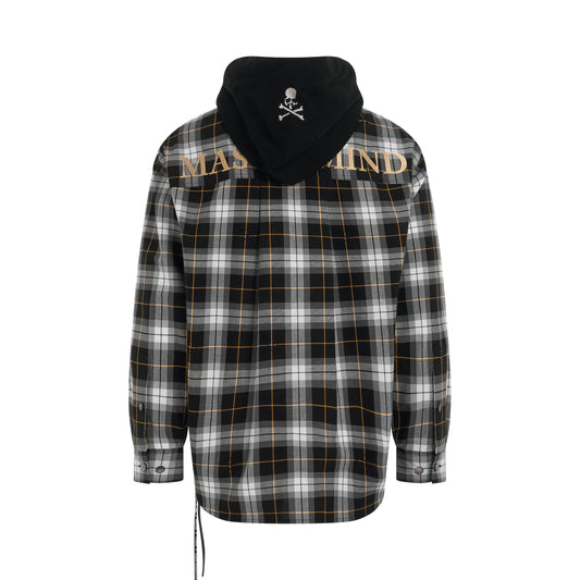 Plaid Reversible Logo Hooded Shirt in Black