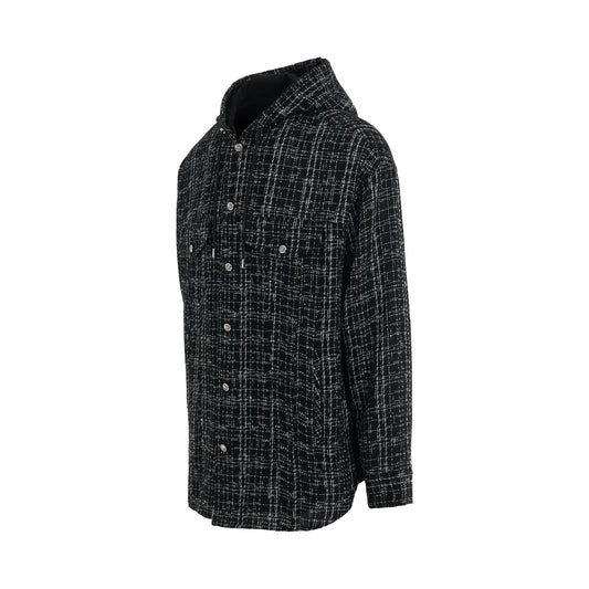 Hooded Tweed Shirt in Black