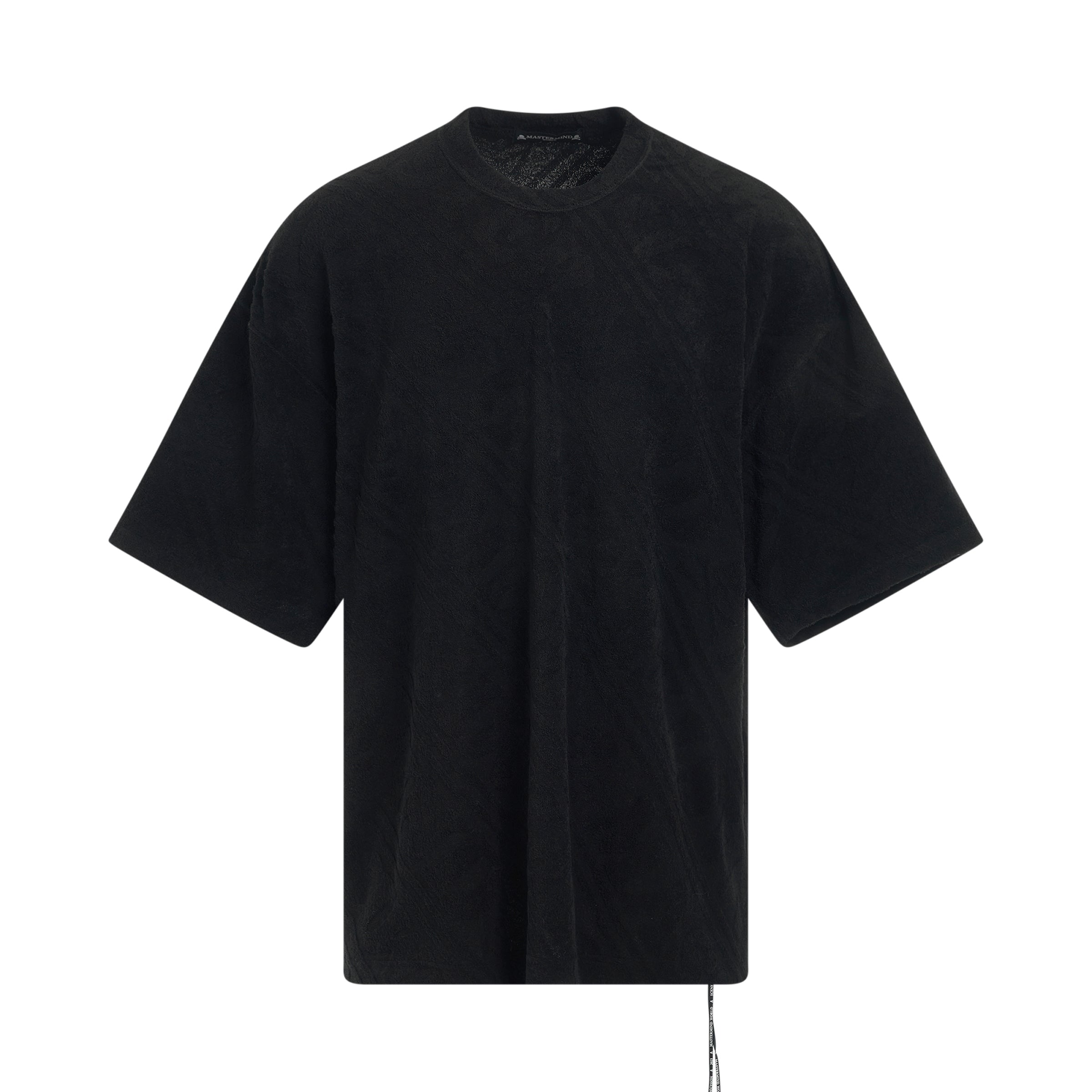 Diagonal Stripe Jacquard Logo Boxy Fit T-Shirt in Black