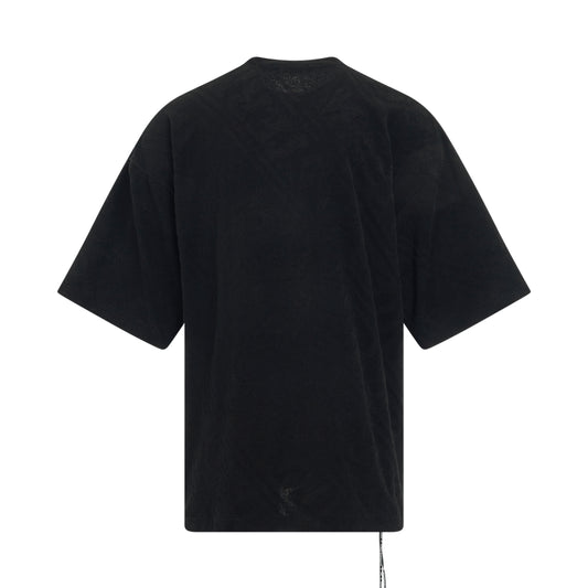 Diagonal Stripe Jacquard Logo Boxy Fit T-Shirt in Black