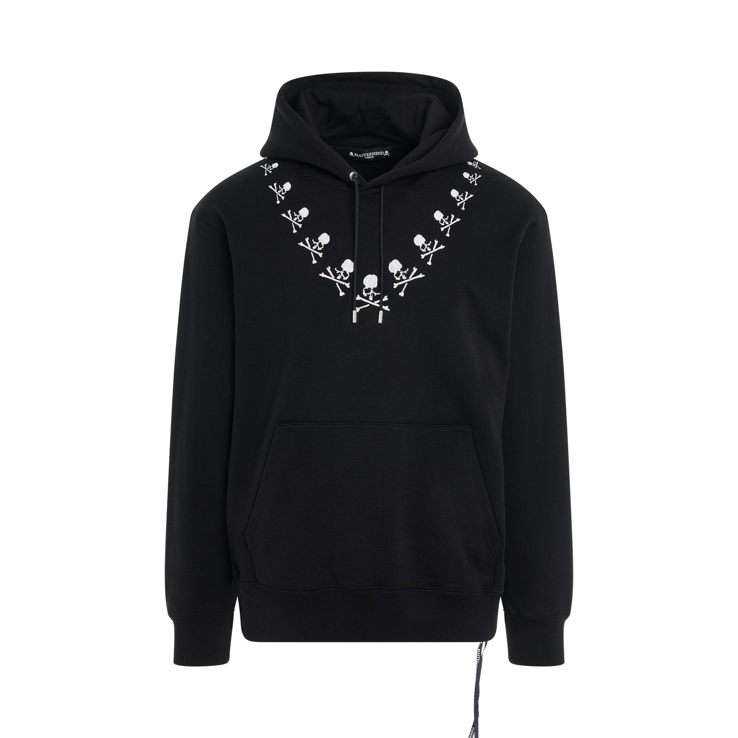 Round Embroidered Skull Hoodie in Black