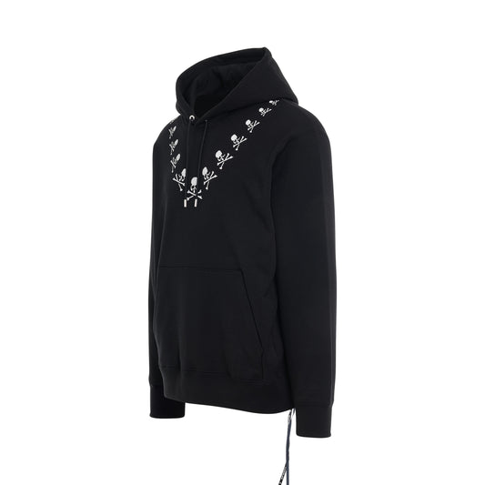 Round Embroidered Skull Hoodie in Black