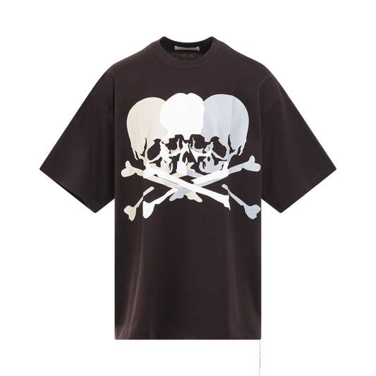 Triple Skull Logo T-Shirt in Dark Brown