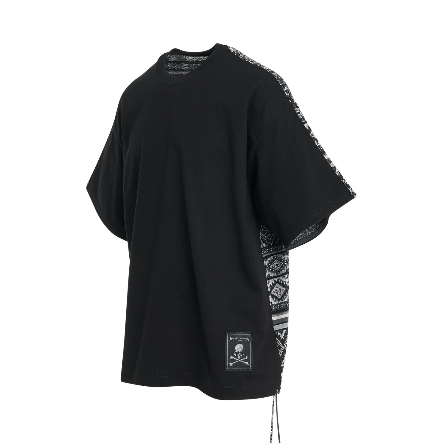 Switched Ethnic Border Oversized T-Shirt in Black