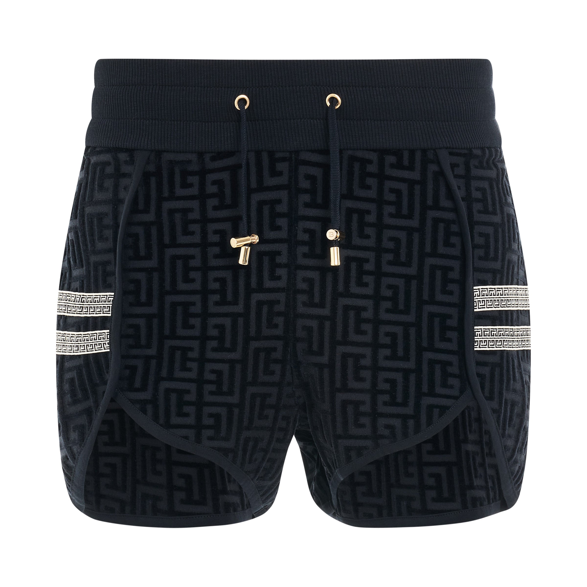 Velvet Monogram Shorts in Navy