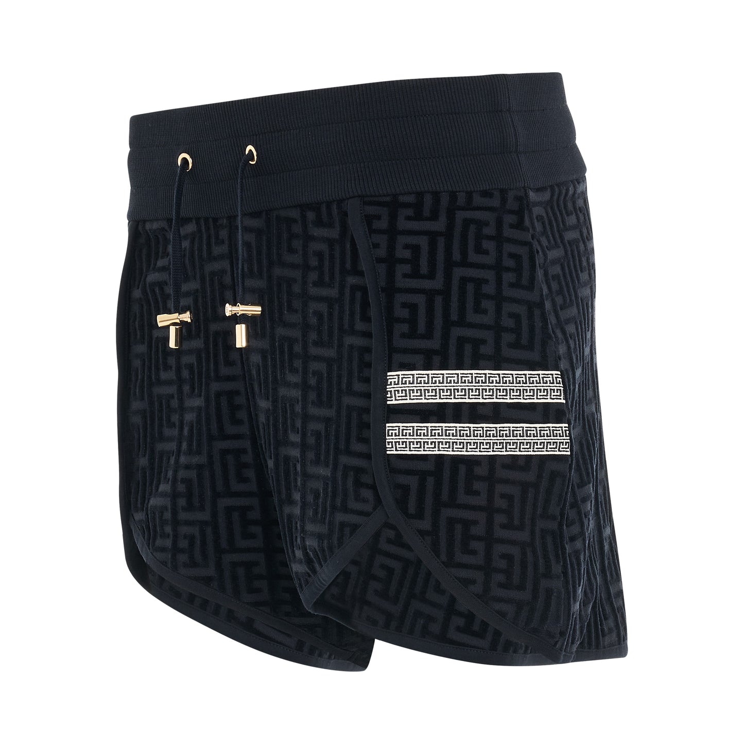 Velvet Monogram Shorts in Navy