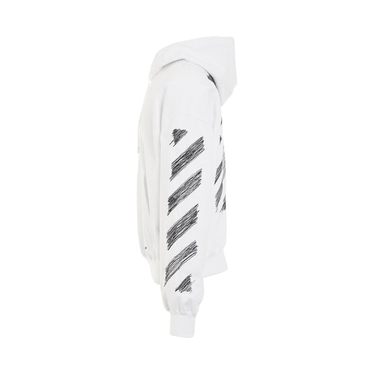 Scribble Diagonal Boxy Hoodie in White/Black