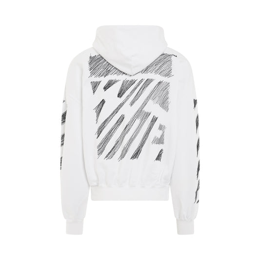 Scribble Diagonal Boxy Hoodie in White/Black