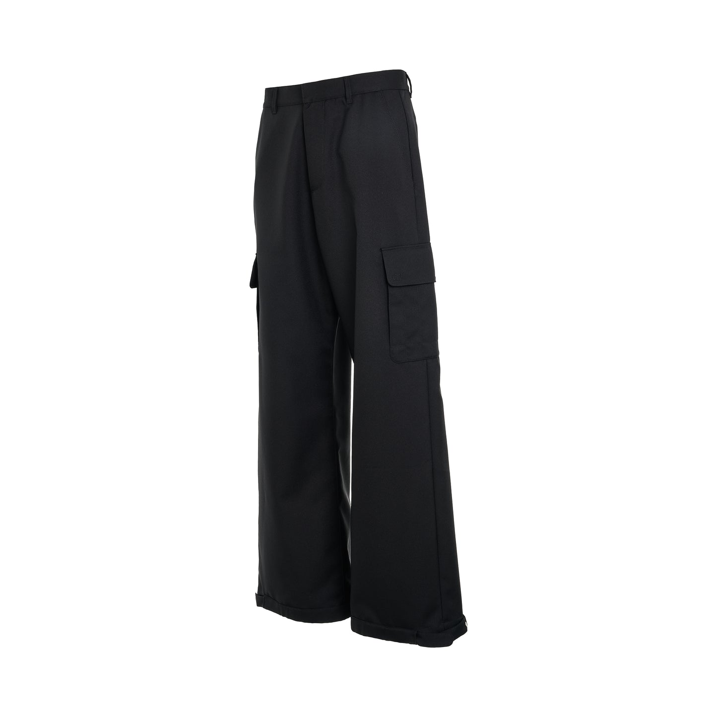 Embroidered Drill Cargo Pants in Black