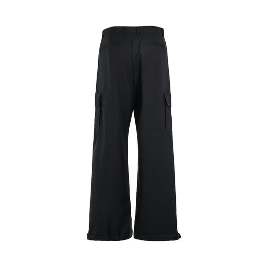 Embroidered Drill Cargo Pants in Black